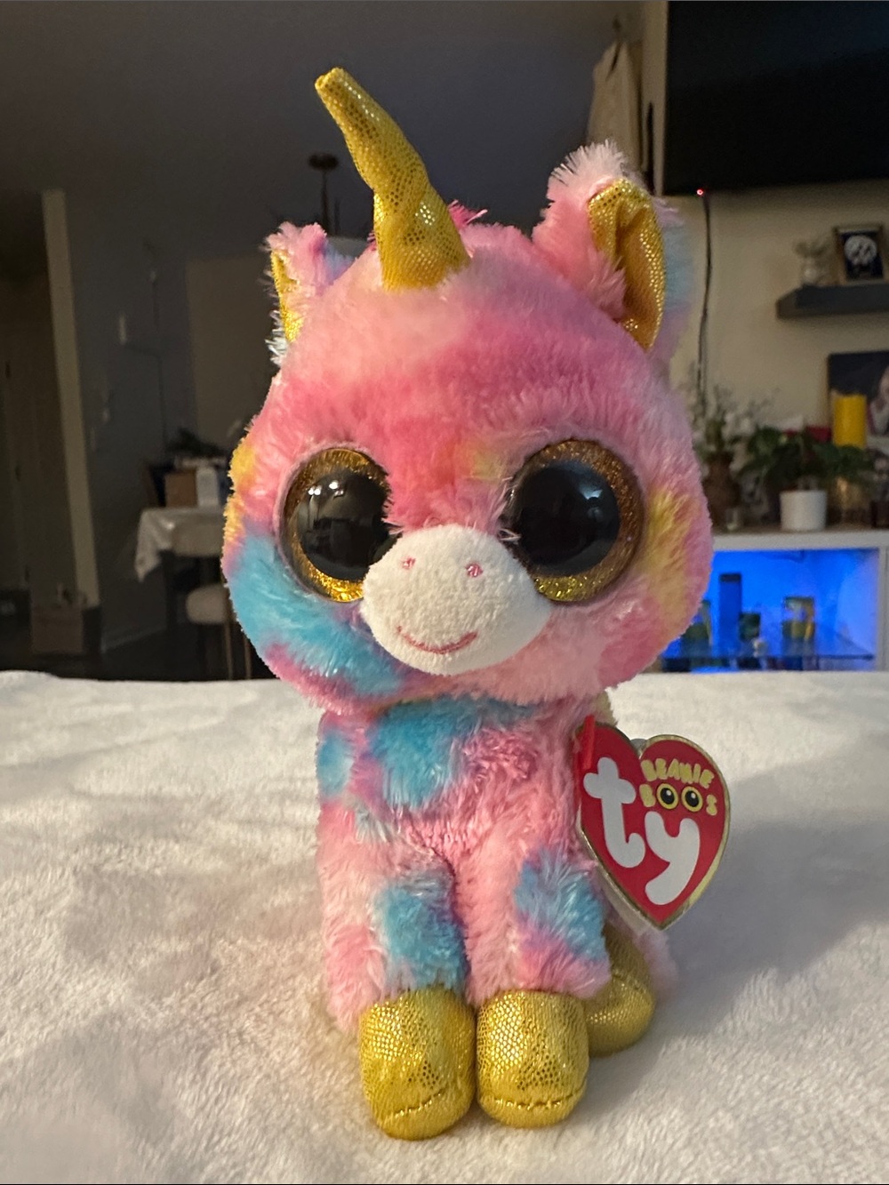 Ty Multicolor Pink & Blue Unicorn Plush with Gold Accents Fantasia!